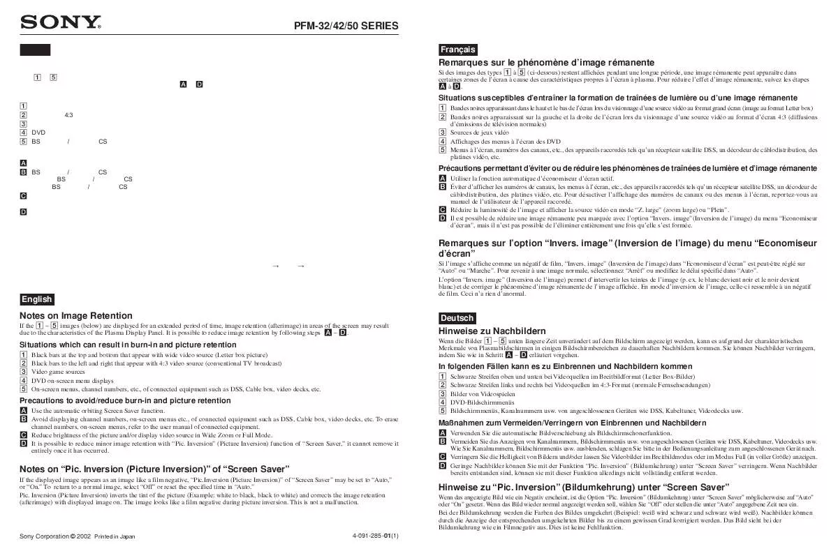 Mode d'emploi SONY PFM-42B2H