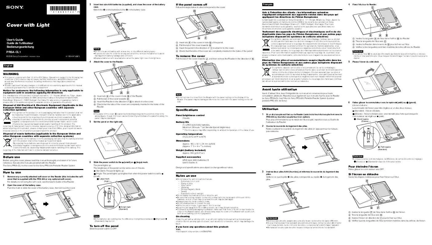 Mode d'emploi SONY PRSA-CL1