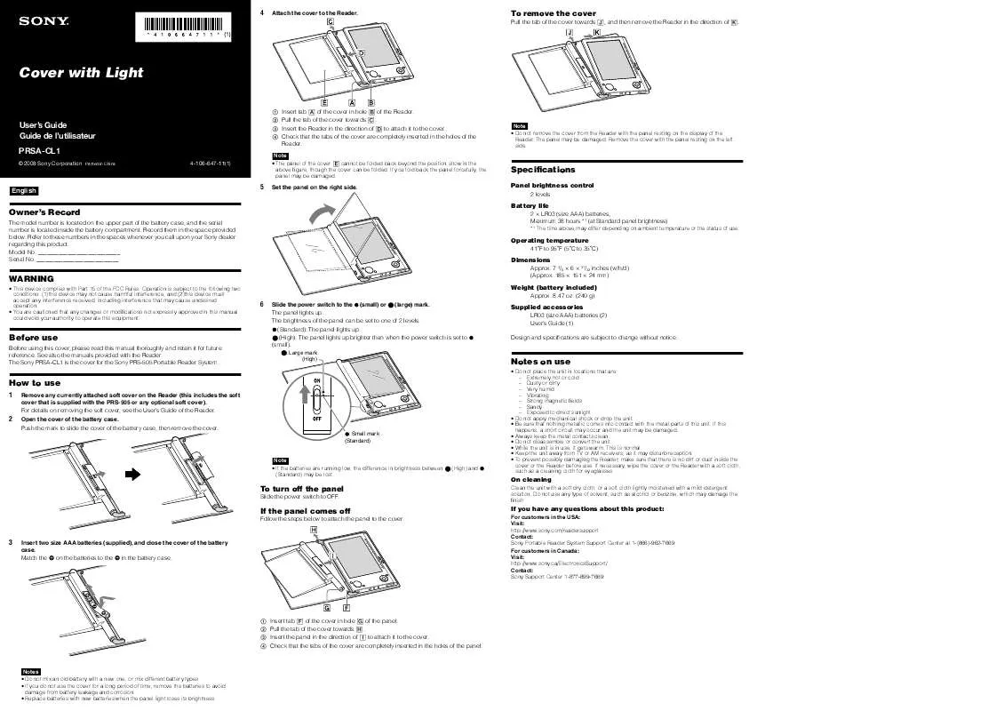 Mode d'emploi SONY PRS-A-CL1