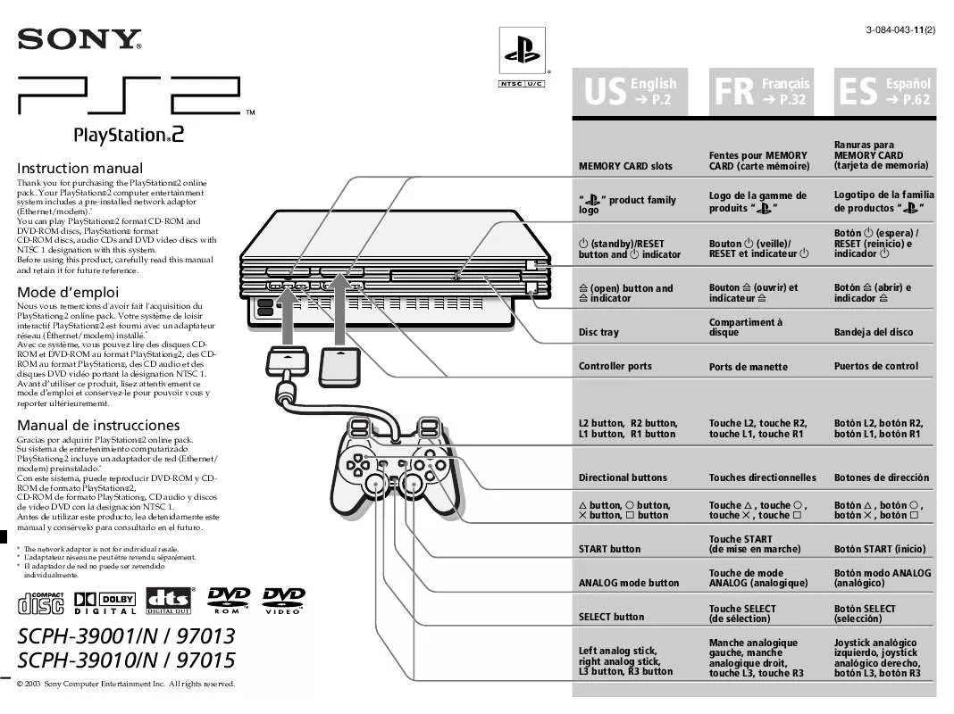 Mode d'emploi SONY PS2 SCPH-39001N