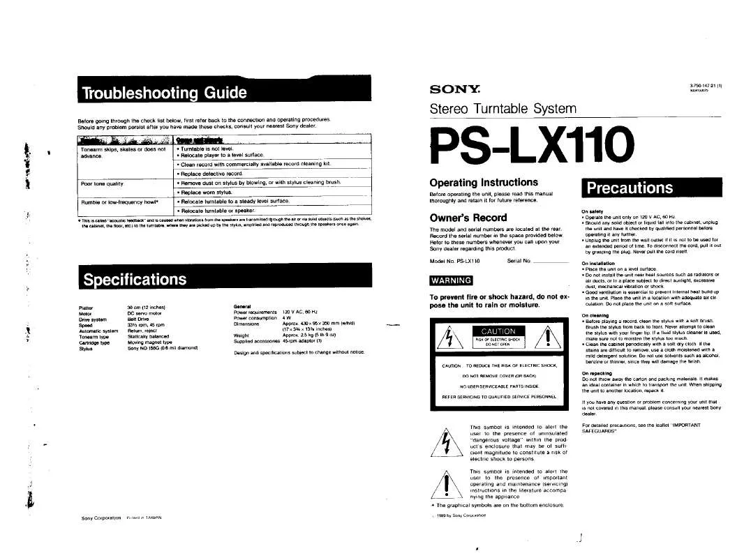 Mode d'emploi SONY PS-LX110