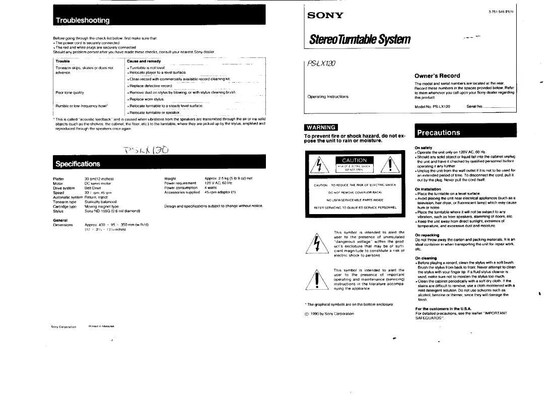 Mode d'emploi SONY PS-LX120