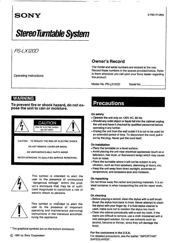 Mode d'emploi SONY PS-LX120D