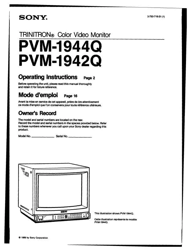 Mode d'emploi SONY PVM-1944Q