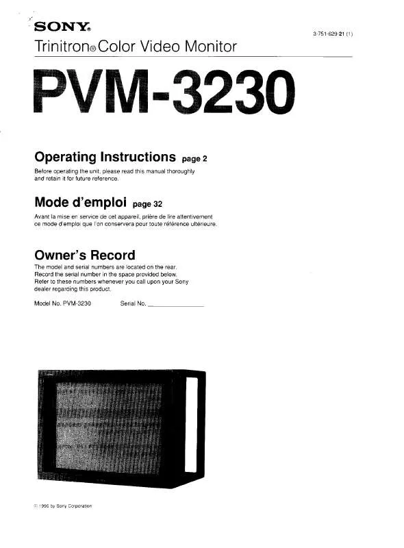 Mode d'emploi SONY PVM-3230