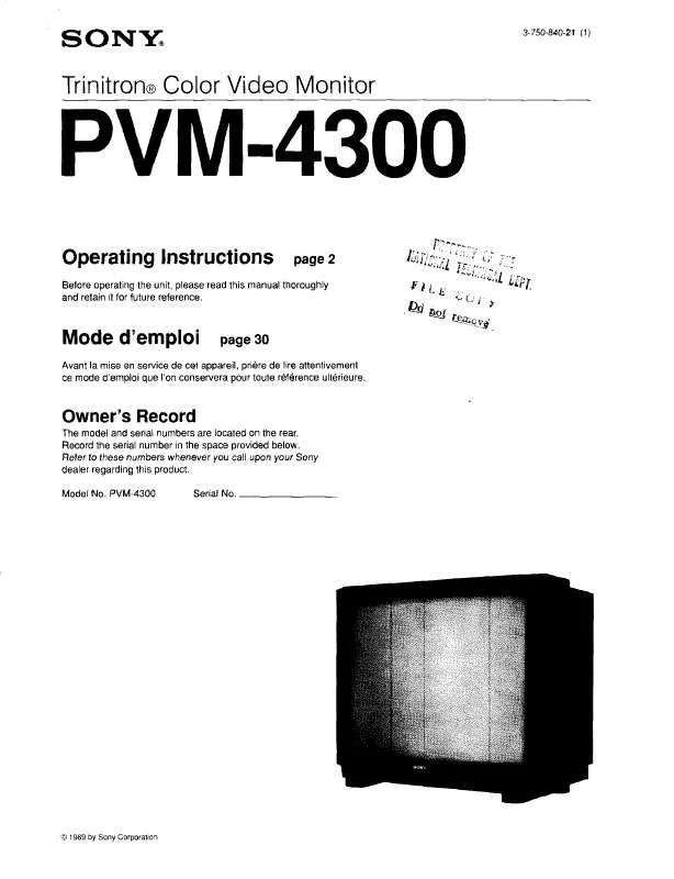 Mode d'emploi SONY PVM-4300