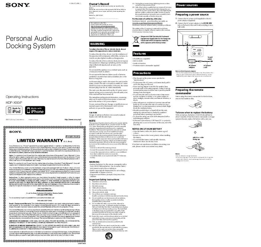 Mode d'emploi SONY RDP-X50IP