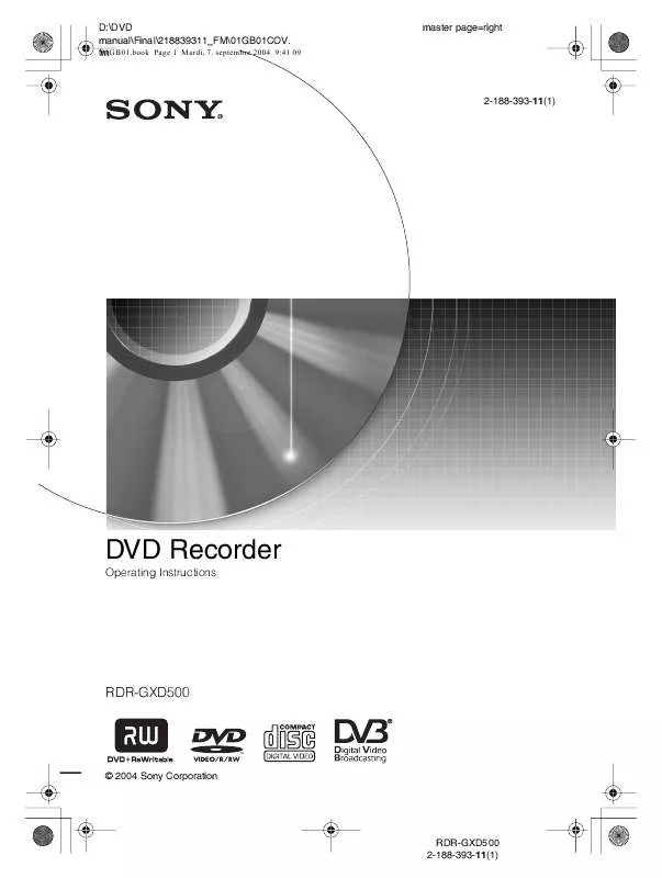 Mode d'emploi SONY RDR-GXD500