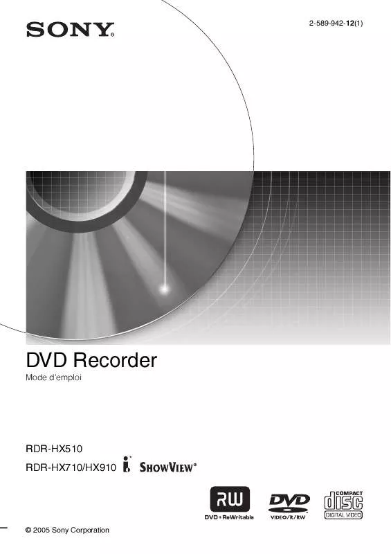 Mode d'emploi SONY RDR-HX910