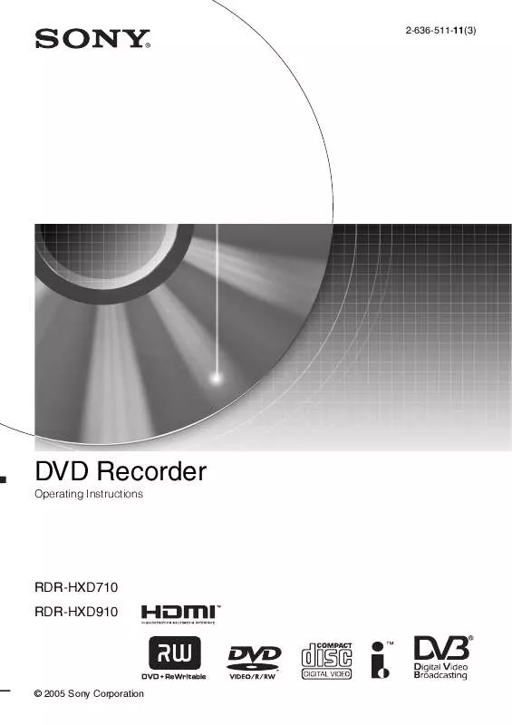 Mode d'emploi SONY RDR-HXD910