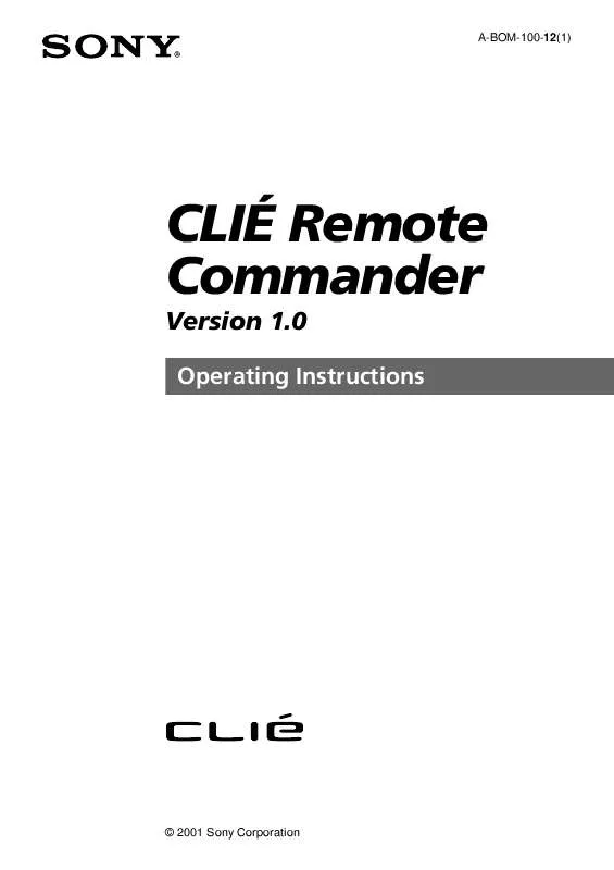 Mode d'emploi SONY REMOTE COMMANDER VERSION 1.0