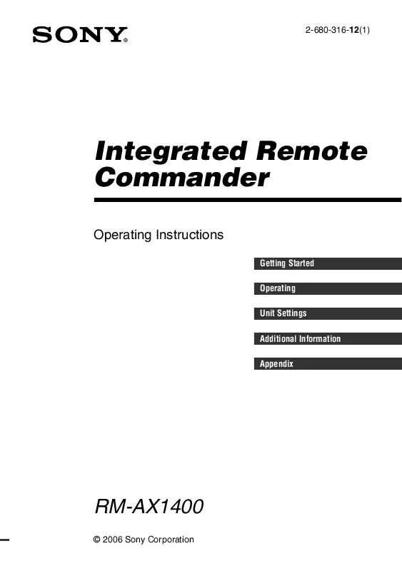 Mode d'emploi SONY RM-AX1400