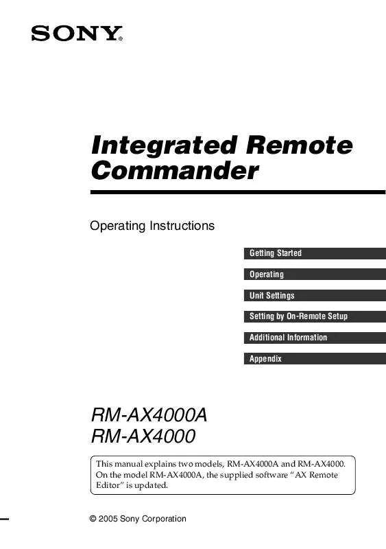 Mode d'emploi SONY RM-AX4000A