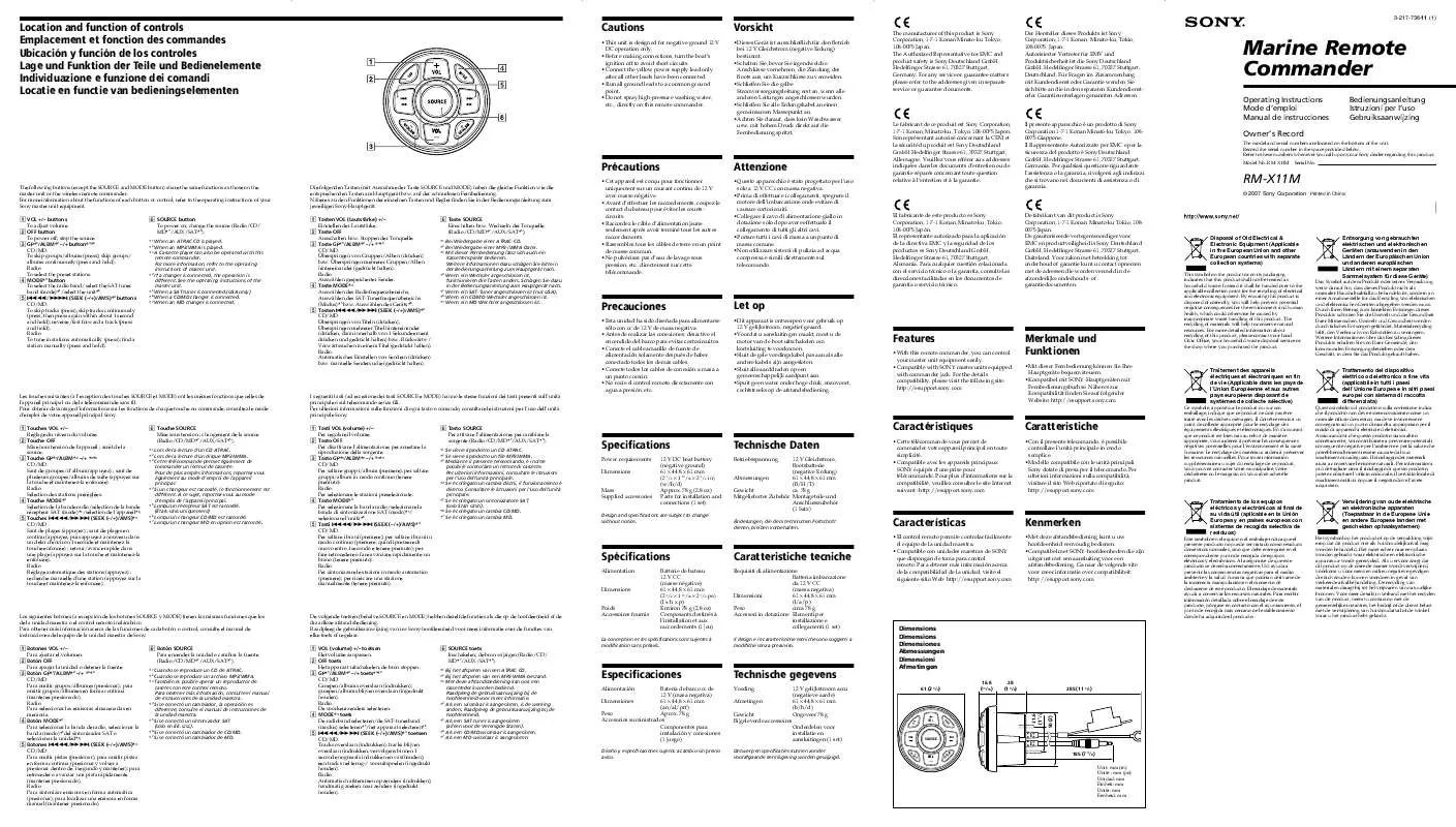 Mode d'emploi SONY RM-X11M