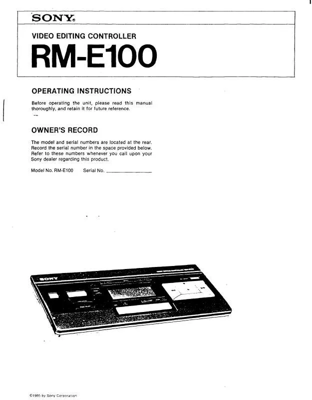 Mode d'emploi SONY RM-E100