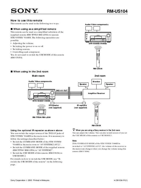 Mode d'emploi SONY RM-US104