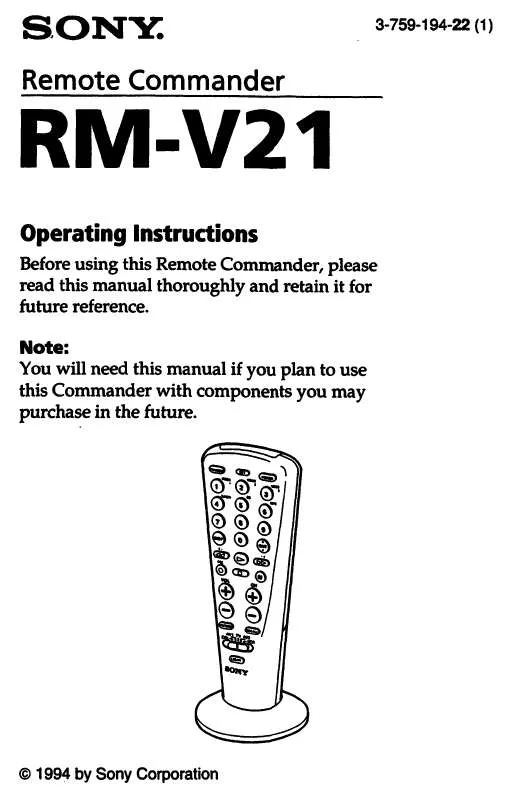 Mode d'emploi SONY RM-V21