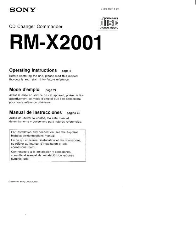 Mode d'emploi SONY RM-X2001