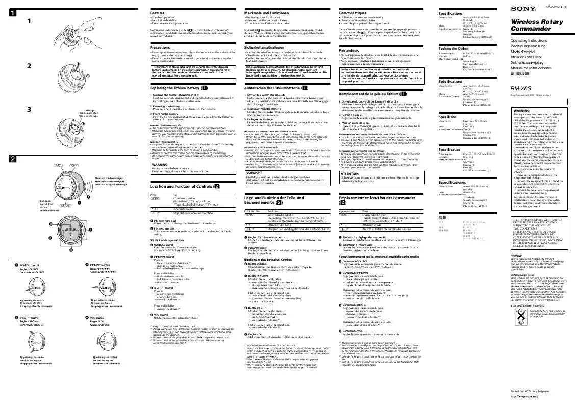 Mode d'emploi SONY RM-X6SE