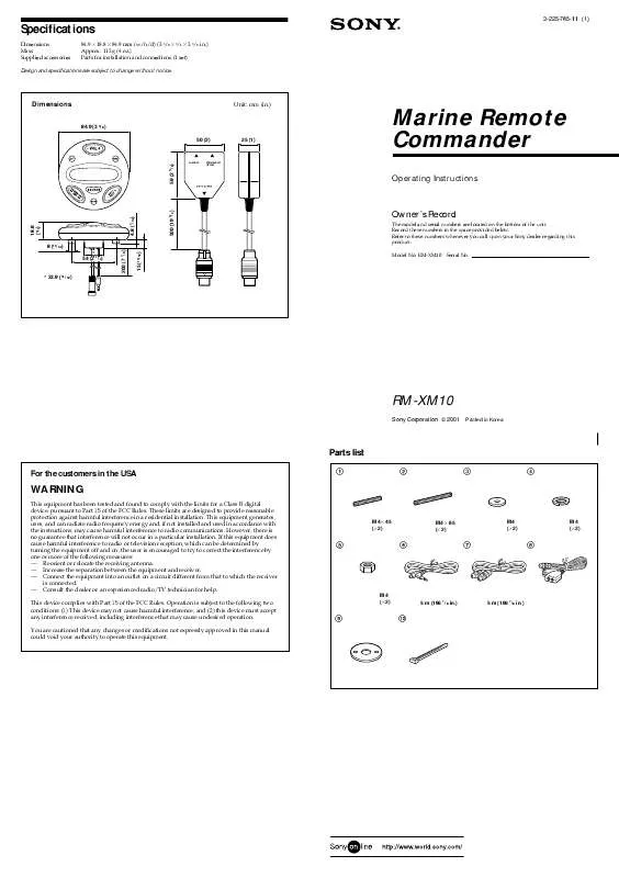 Mode d'emploi SONY RM-XM10B