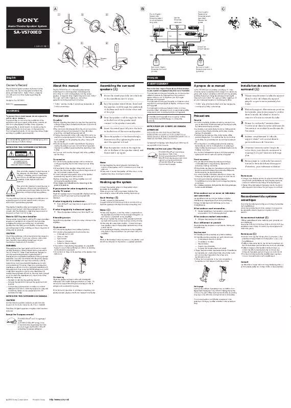 Mode d'emploi SONY SA-VS700ED