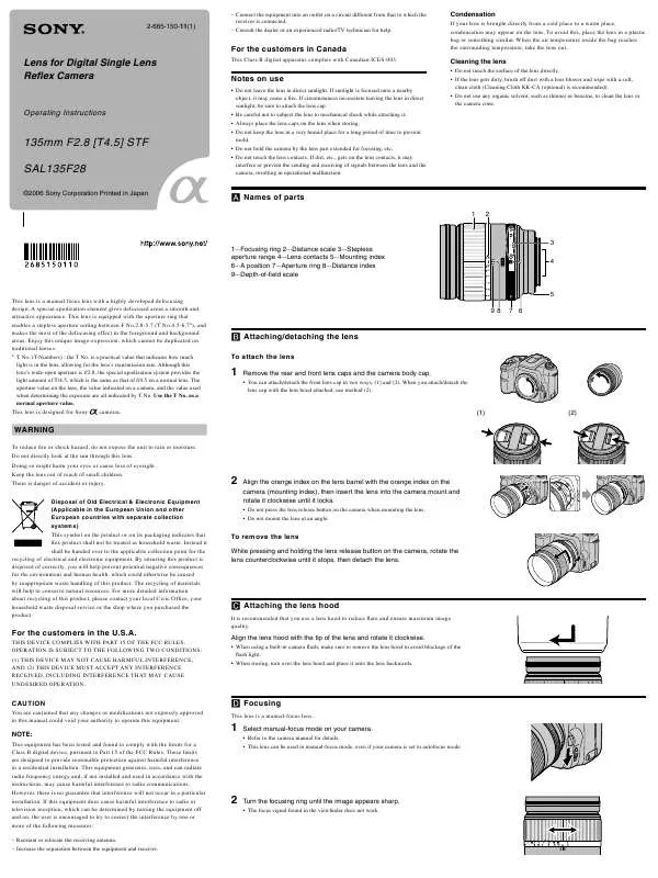 Mode d'emploi SONY SAL-135F28