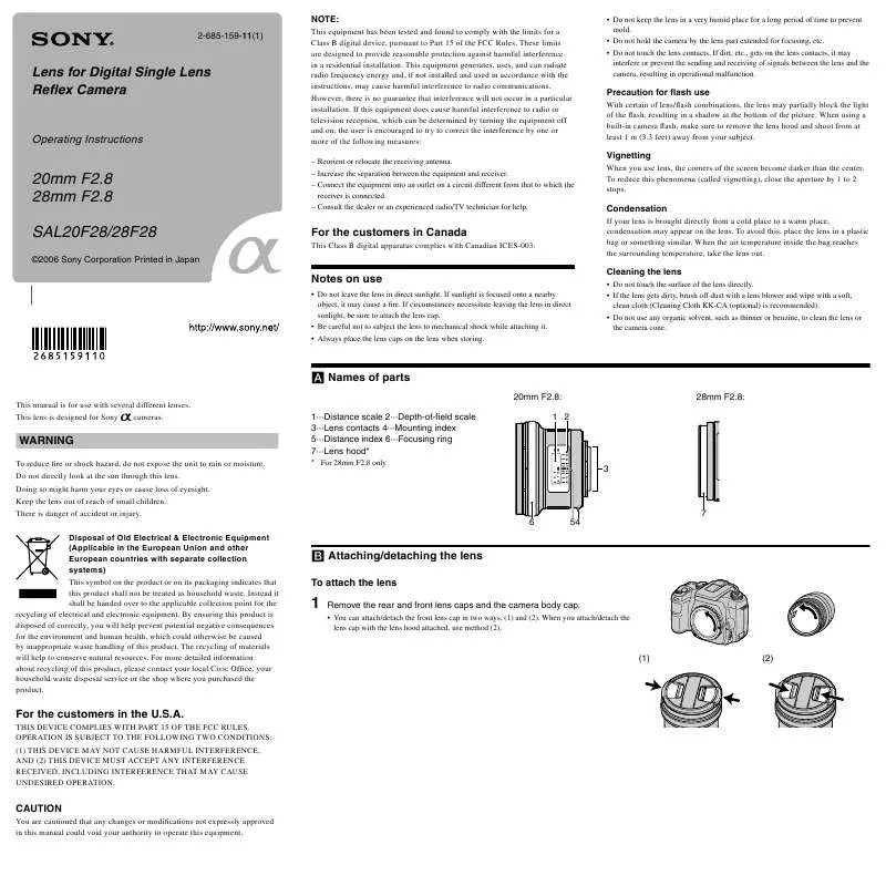 Mode d'emploi SONY SAL-20F28