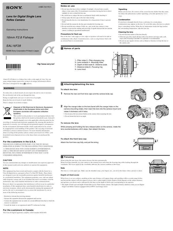 Mode d'emploi SONY SAL16F28