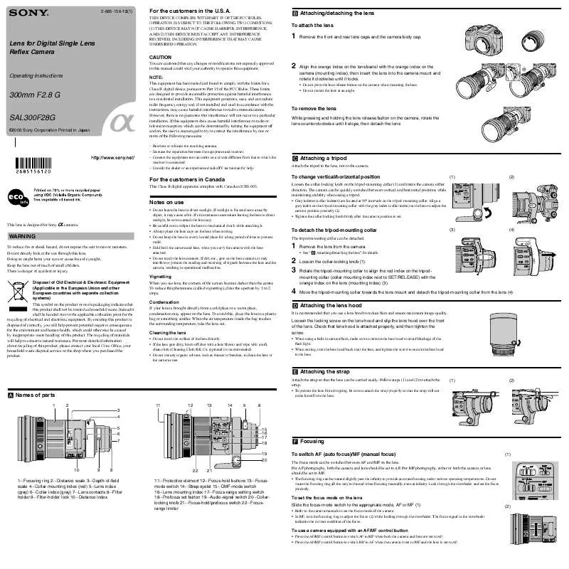 Mode d'emploi SONY SAL300F28G