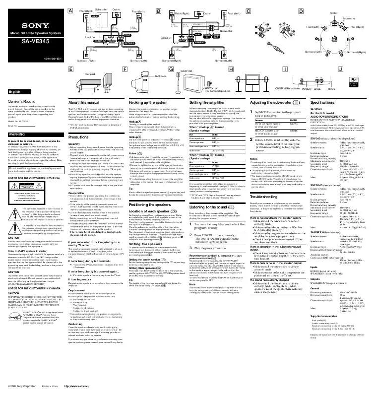 Mode d'emploi SONY SA-VE345