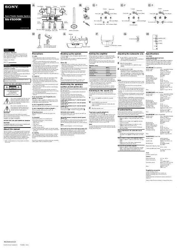 Mode d'emploi SONY SA-VS300H