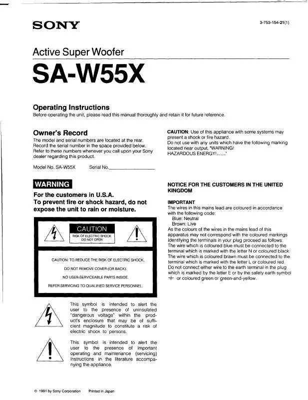 Mode d'emploi SONY SA-W55X