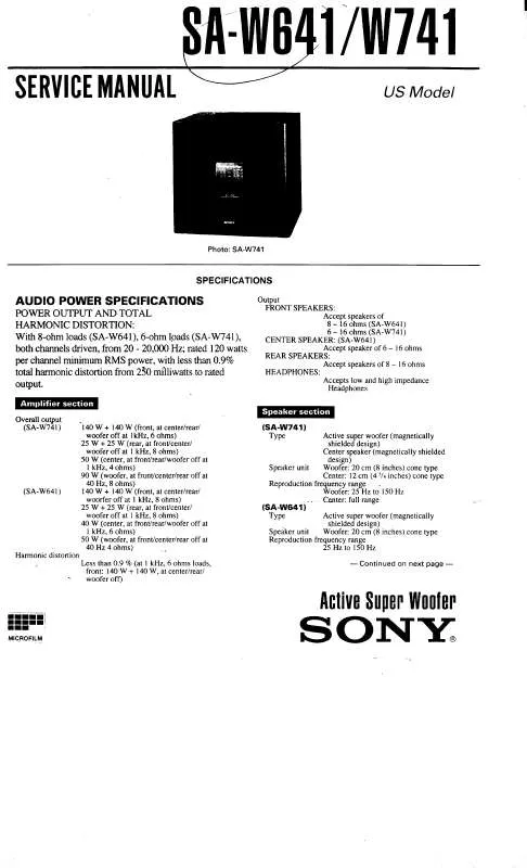 Mode d'emploi SONY SA-W641