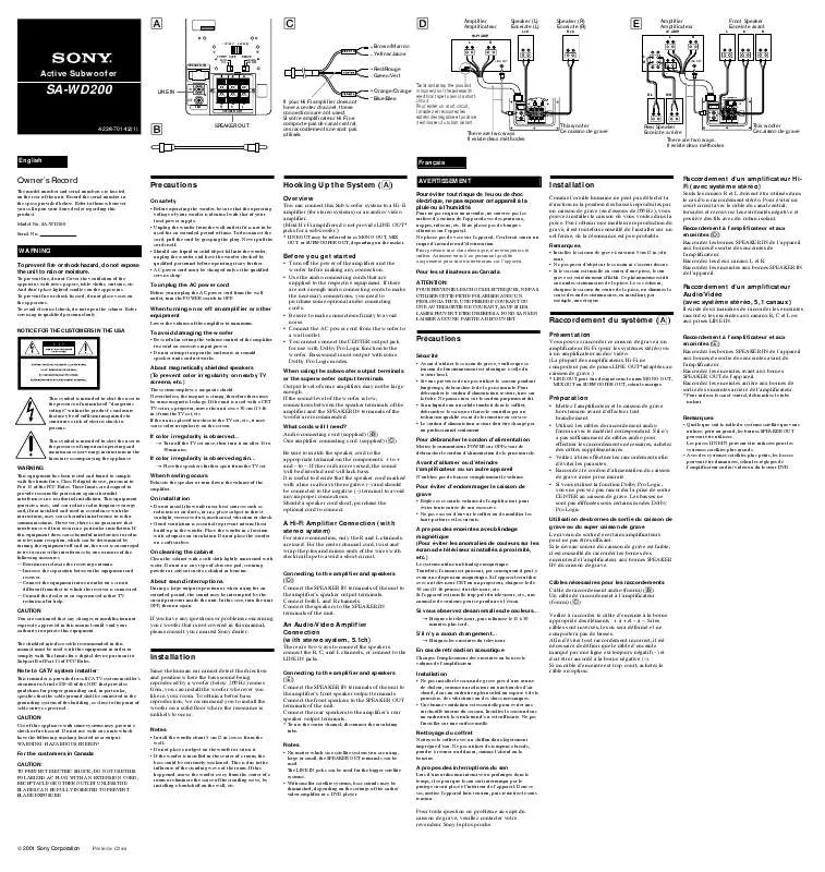 Mode d'emploi SONY SA-WD200