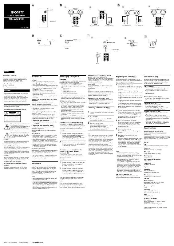 Mode d'emploi SONY SA-WM250