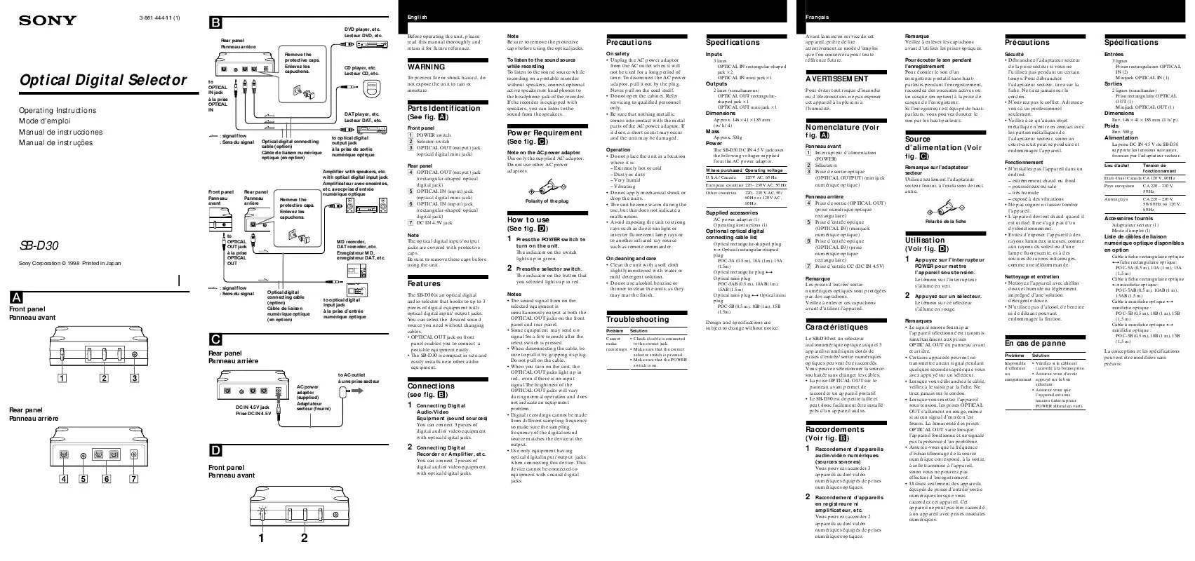 Mode d'emploi SONY SBD30