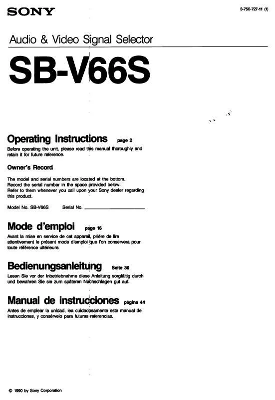 Mode d'emploi SONY SBV66S