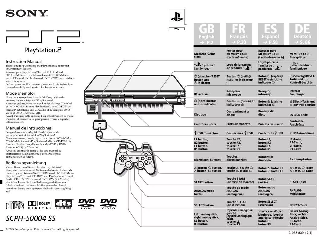 Mode d'emploi SONY SCPH-50004 SS