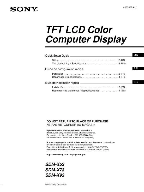 Mode d'emploi SONY SDM-X93