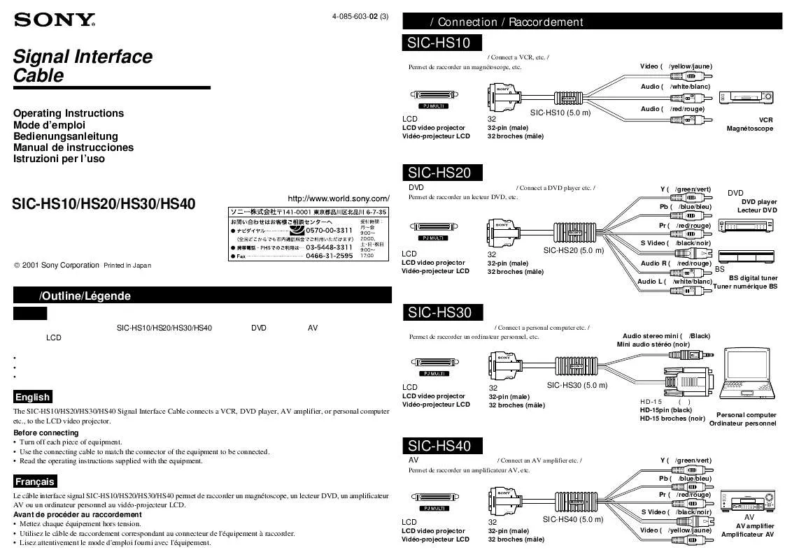 Mode d'emploi SONY SIC-HS20