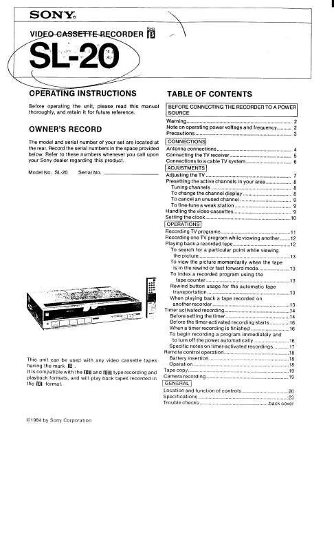 Mode d'emploi SONY SL-20