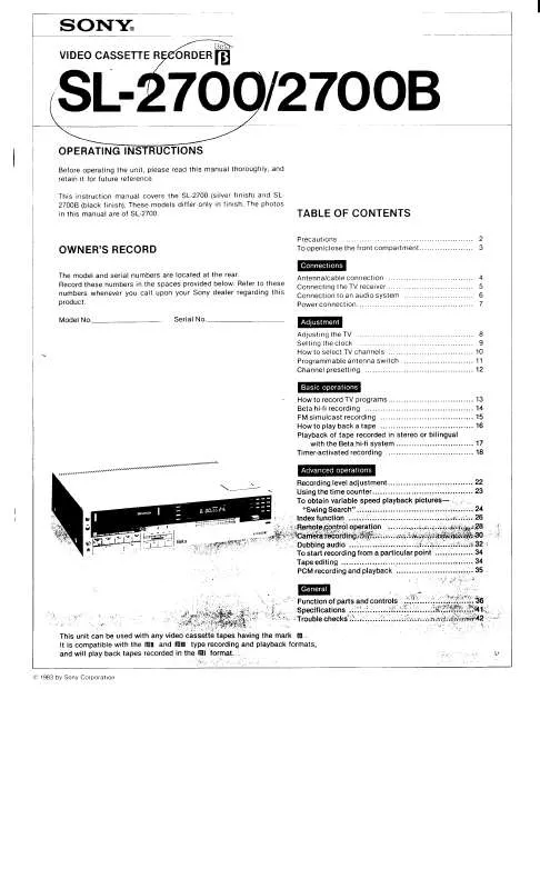 Mode d'emploi SONY SL-2700