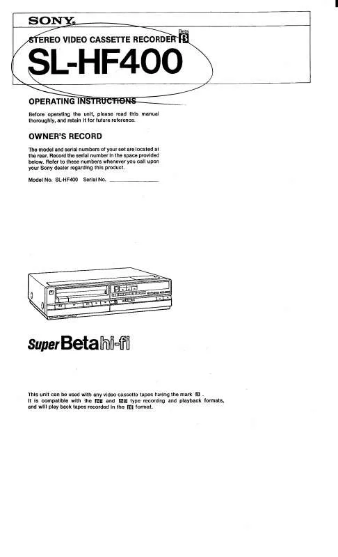 Mode d'emploi SONY SL-HF400