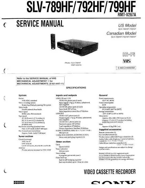 Mode d'emploi SONY SLV-789HF