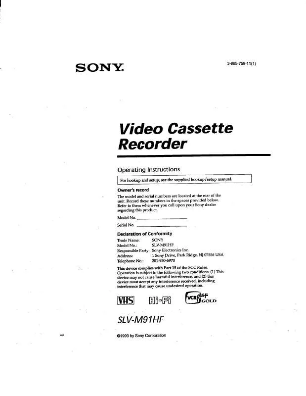 Mode d'emploi SONY SL-VM91HF