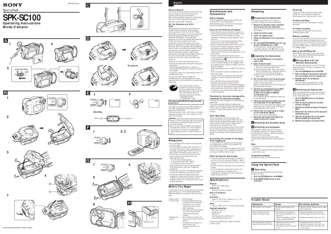 Mode d'emploi SONY SPK-SC100