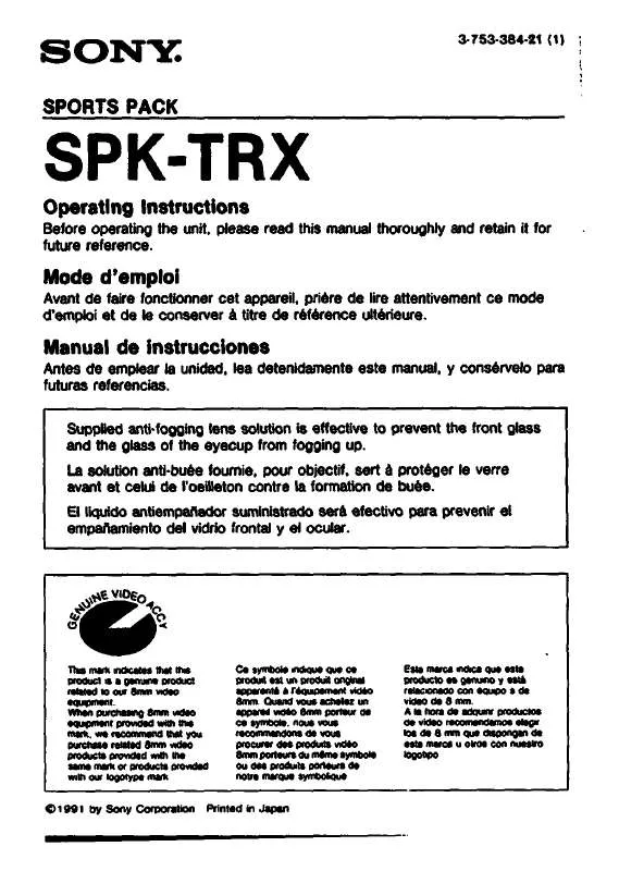 Mode d'emploi SONY SPK-TRX