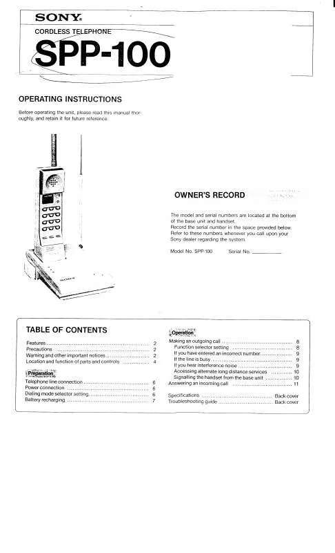 Mode d'emploi SONY SPP-100