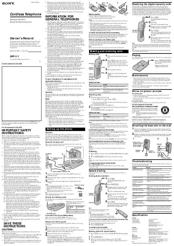 Mode d'emploi SONY SPP-111