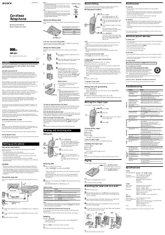 Mode d'emploi SONY SPP-901